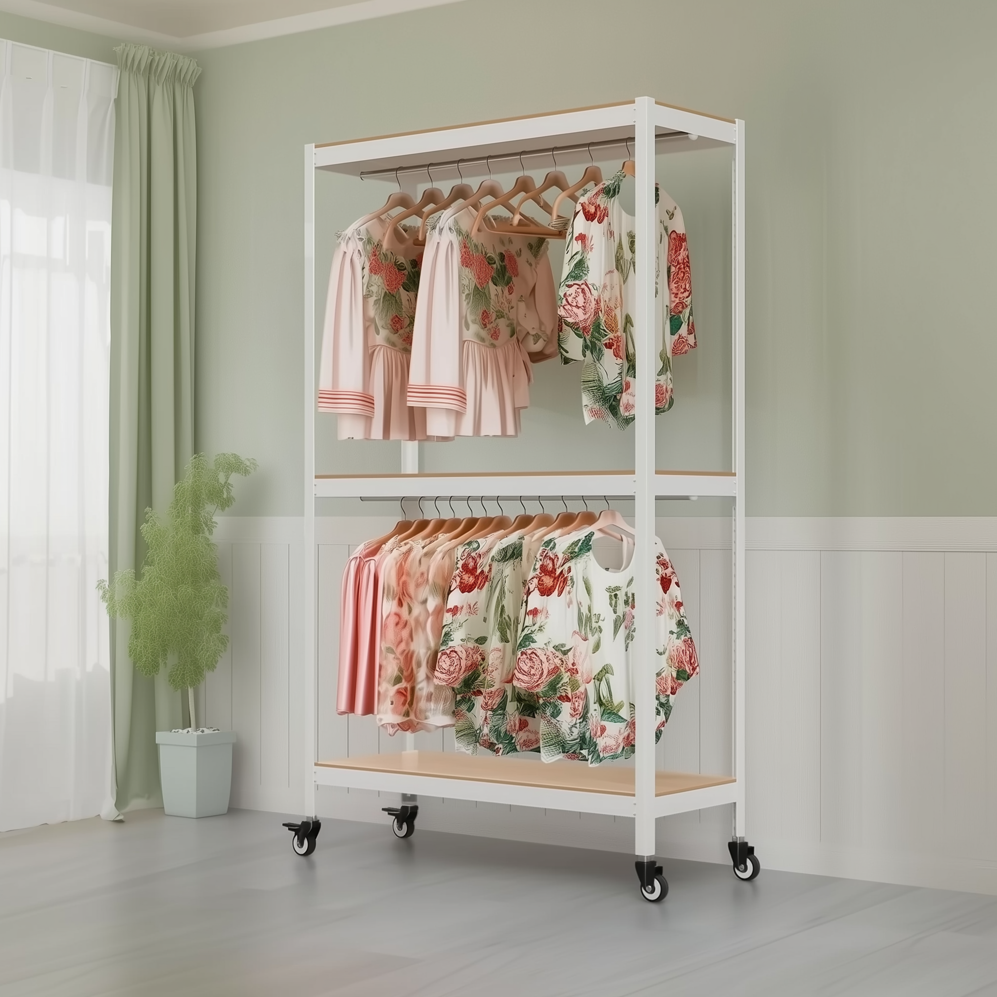 시스템행거 옷장 커튼 조립식 드레스룸 행거 홈던트하우스 10006001500 3단 행거봉2개