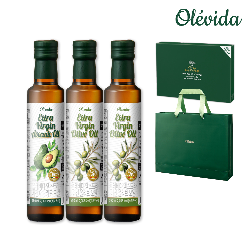 올레비다 냉압착 엑스트라버진오일 기프트세트 3호 올리브오일2병, 아보카도오일1병 (250ml 3병) - 상세 이미지 2