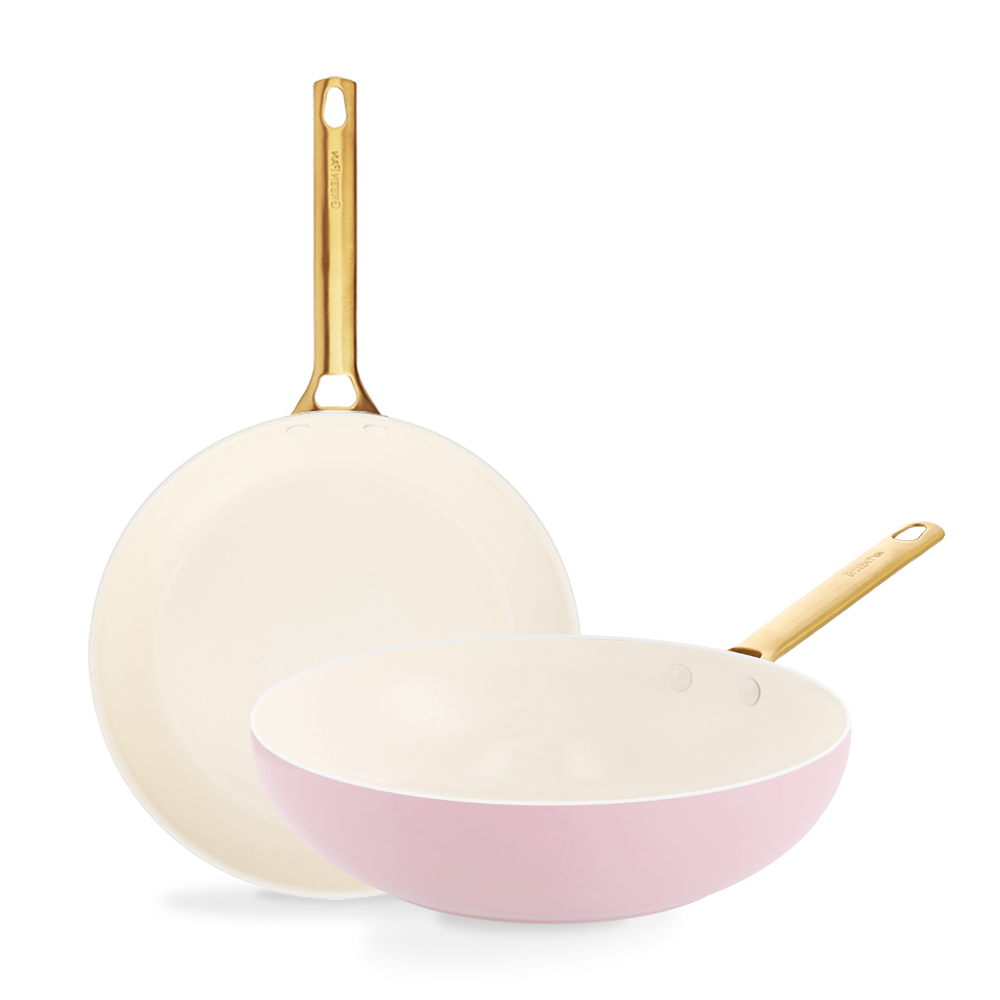 그린팬 파도바 세라믹 논스틱 코팅 인덕션 골드 궁중팬 명절 2종세트 프라이팬+웍 28cm, 블러쉬핑크