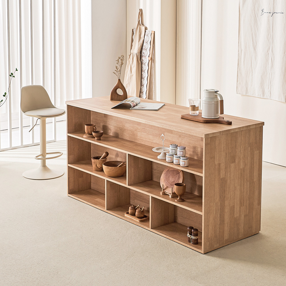 오비 아일랜드식탁 주방 보조 수납 테이블 양방향 홈바 1600mm, 화이트대리석