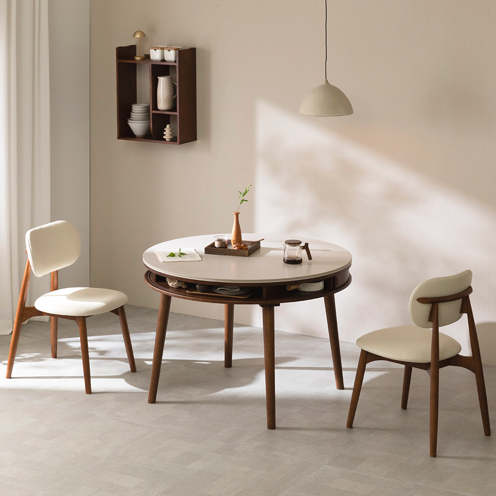 데이지 원형 수납 양면 세라믹식탁 테이블 (라이트그레이/스톤그레이) 1000mm, 월넛