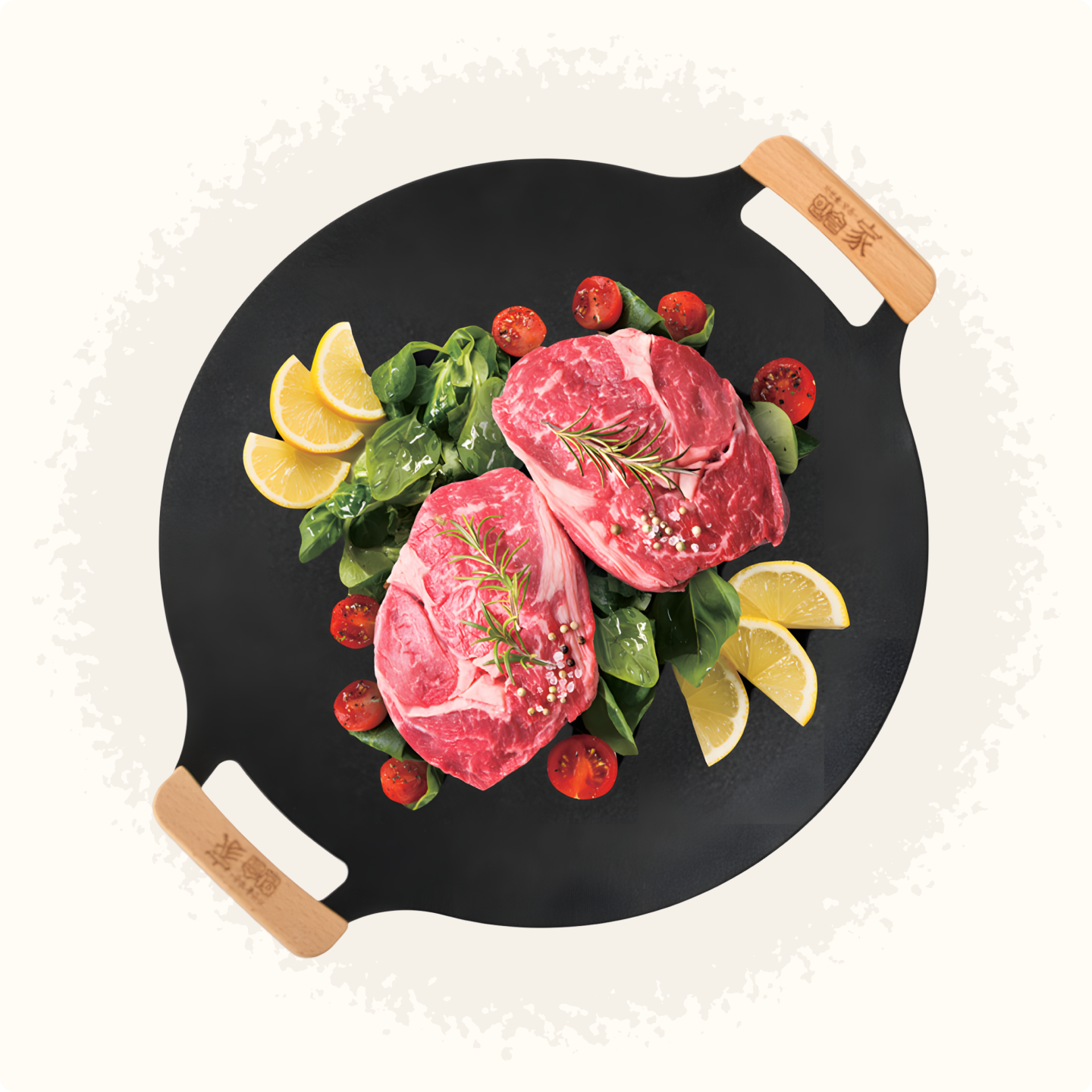 우드핸들 캠핑 그리들 고기 삼겹살 불판 39cm, 통주물 원형