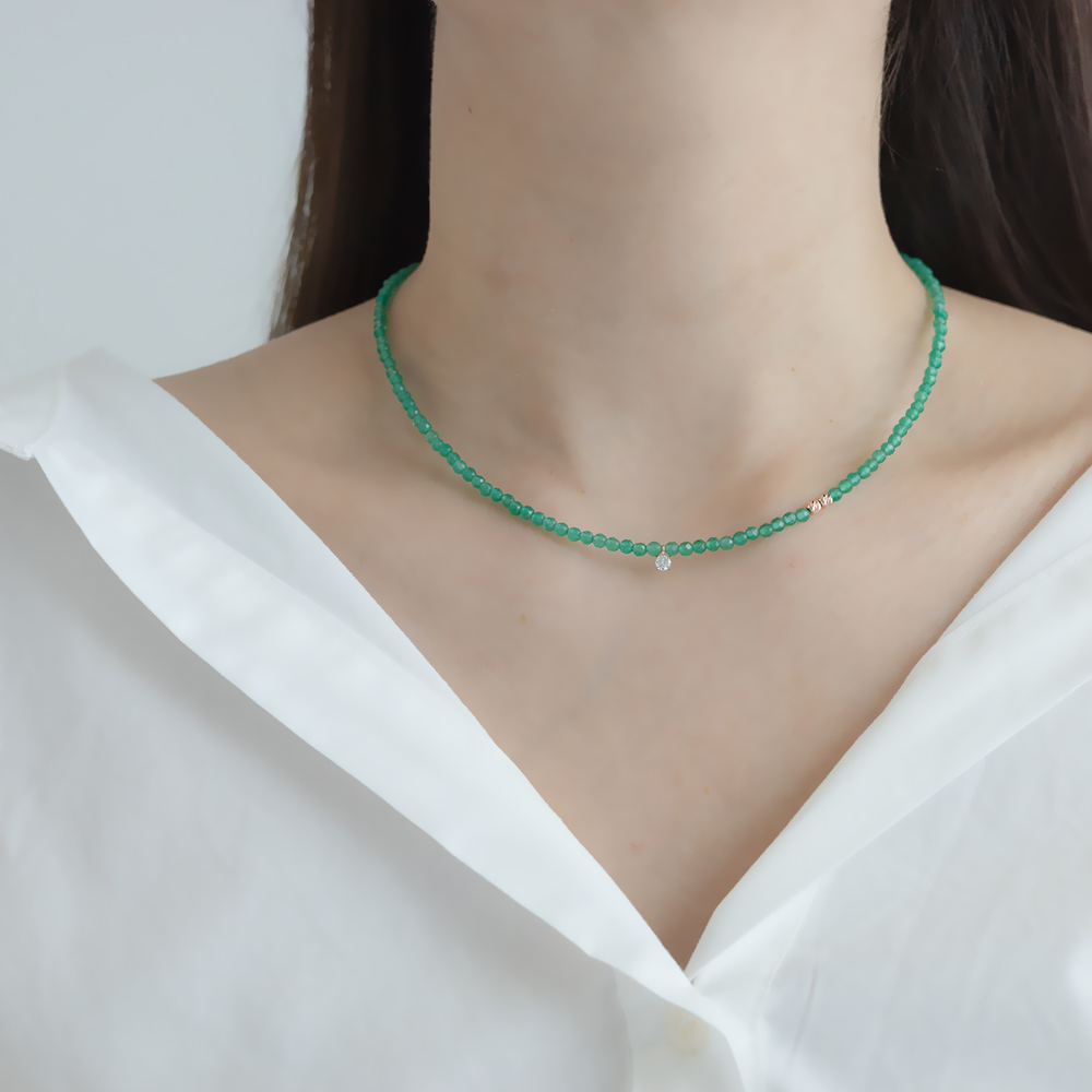 14k 컷팅볼 3mm 그린오닉스 큐빅 목걸이 OPPN0353 이미지 7
