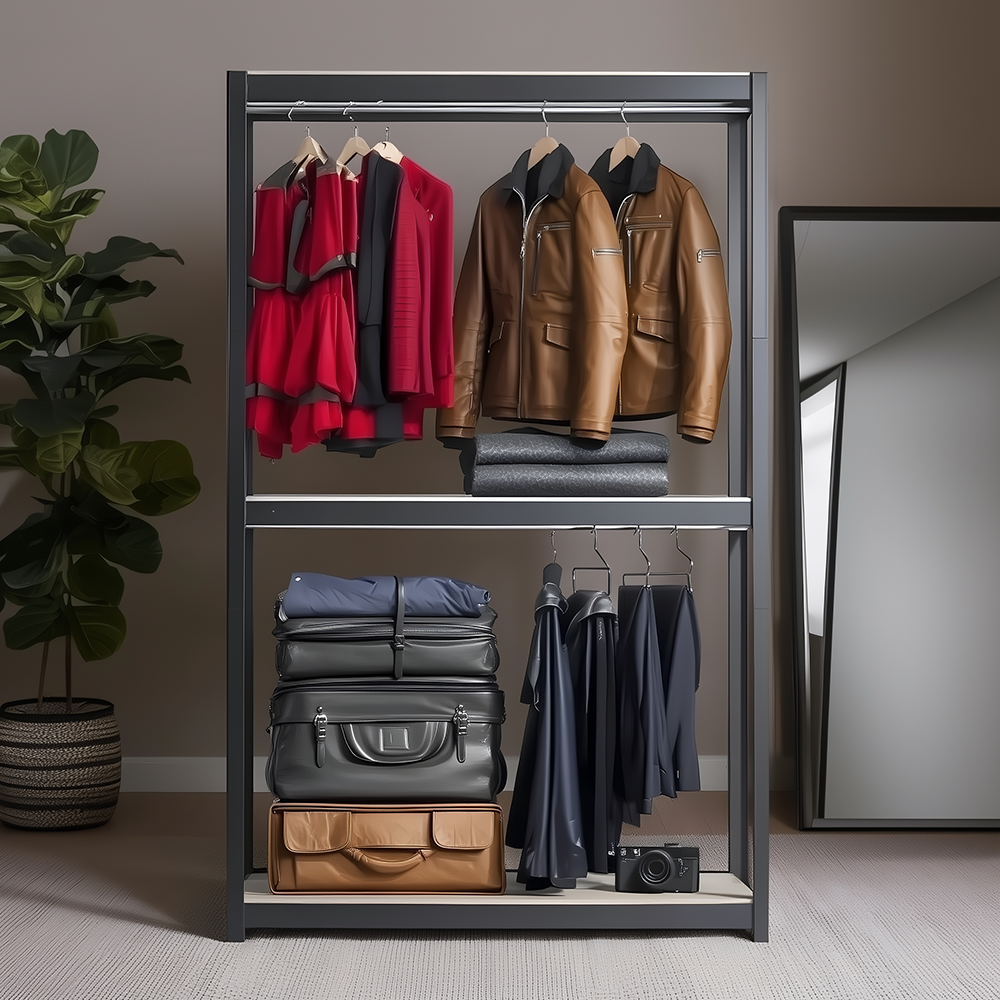 시스템행거 옷장 커튼 철제 조립식 드레스룸 행거 홈던트하우스 9004001800 3단행거봉2개