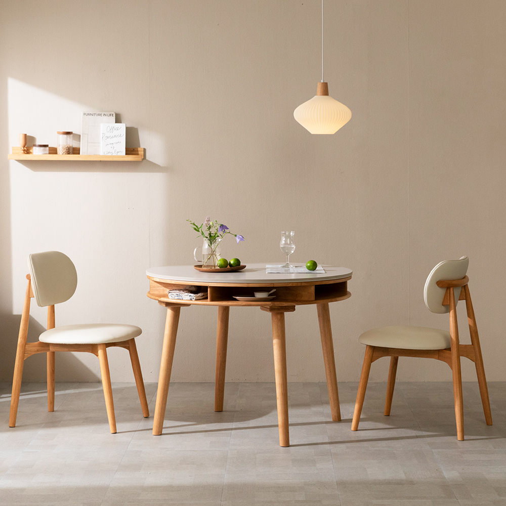 데이지 원형 수납 양면 세라믹식탁 테이블 (라이트그레이/스톤그레이) 1100mm, 내추럴