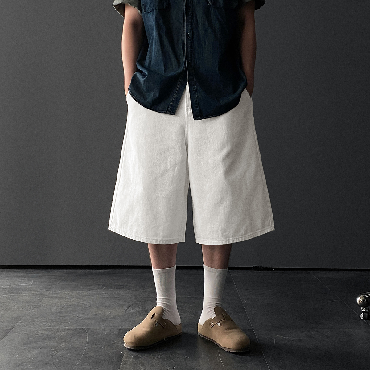 흰색반바지 흰반바지 남자버뮤다팬츠 7부바지 - 상품 이미지