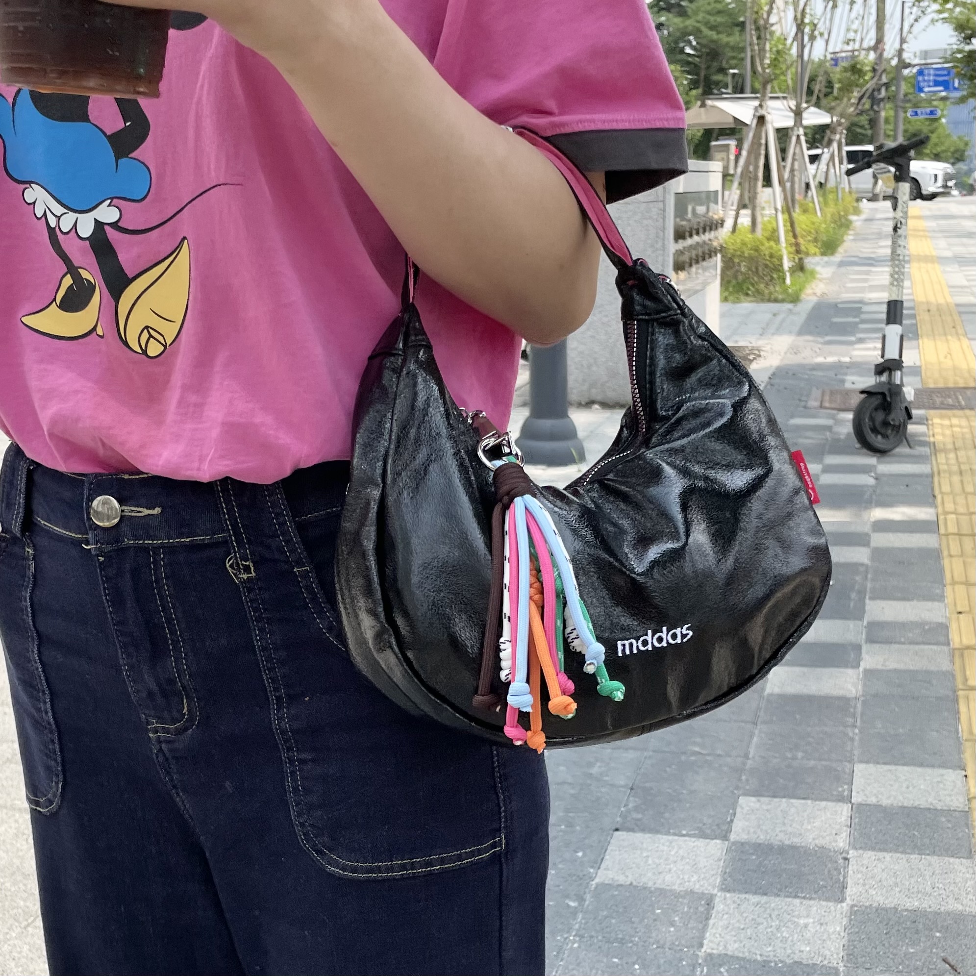 mddas 샤이니 여성 호보 숄더백 복조리 데일리 백 보부상가방 캐쥬얼 나일론 미니 - 상세 이미지 4