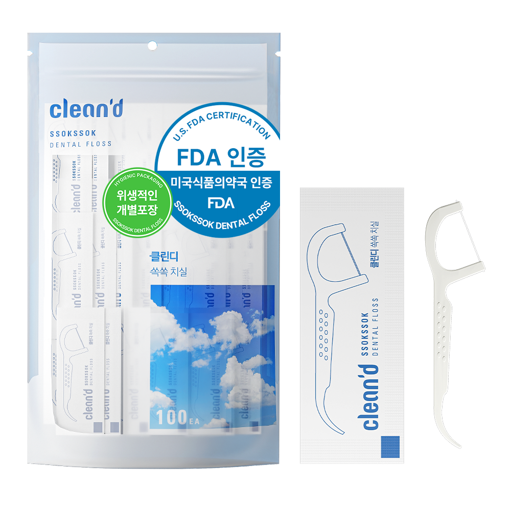 클린디 쏙쏙 치실 100개입 치간칫솔 일회용 교정용 손잡이
