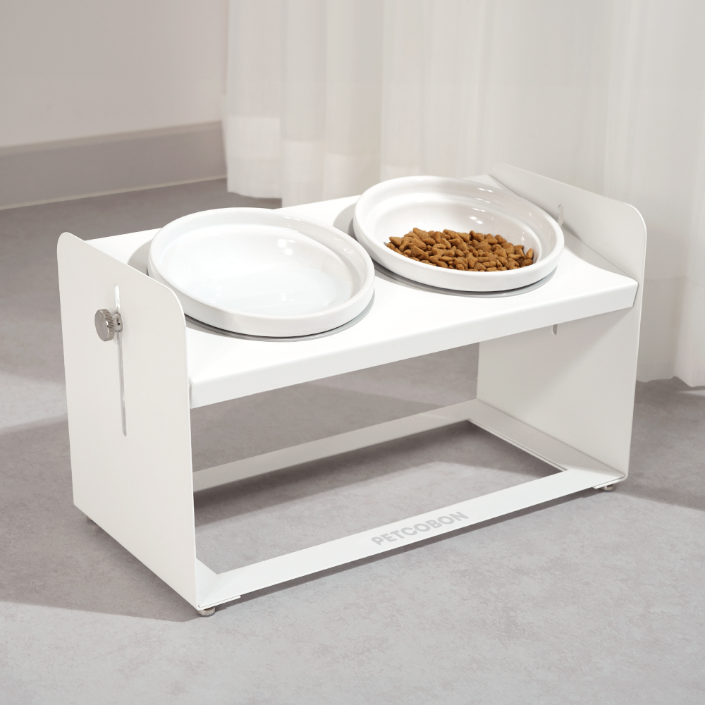 펫코본 강아지 고양이 밥그릇 높이조절 각도조절 철제 프레임 도자기 2구