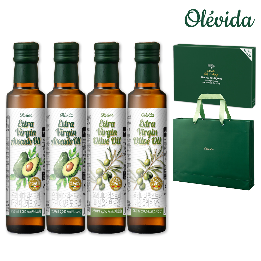 올레비다 냉압착 엑스트라버진오일 기프트세트 4호 올리브오일2병, 아보카도오일2병 (250ml 4병) - 상세 이미지 2