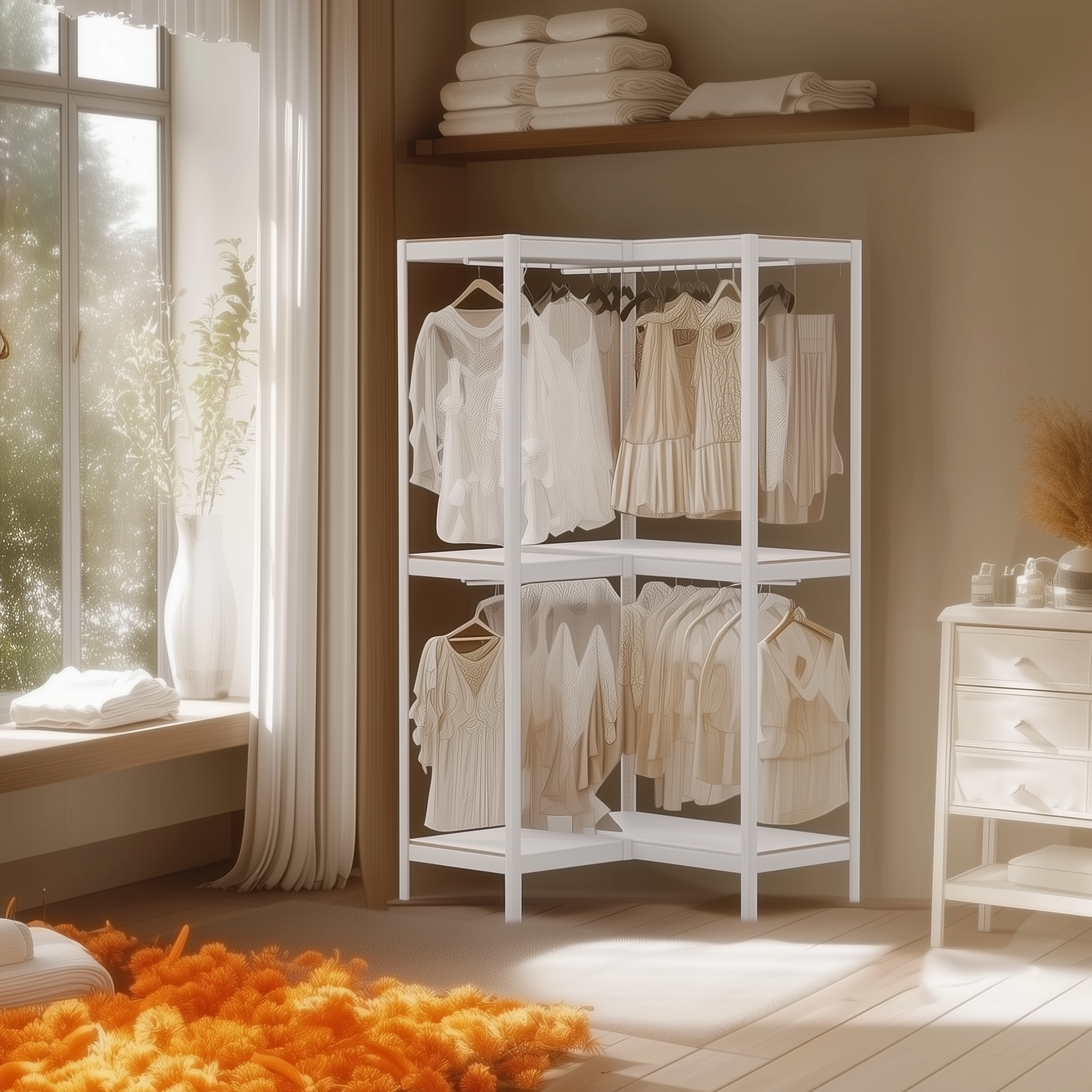 시스템행거 옷장 커튼 조립식 드레스룸 홈던트하우스 코너장 행거 100010005002100 3단 2행거