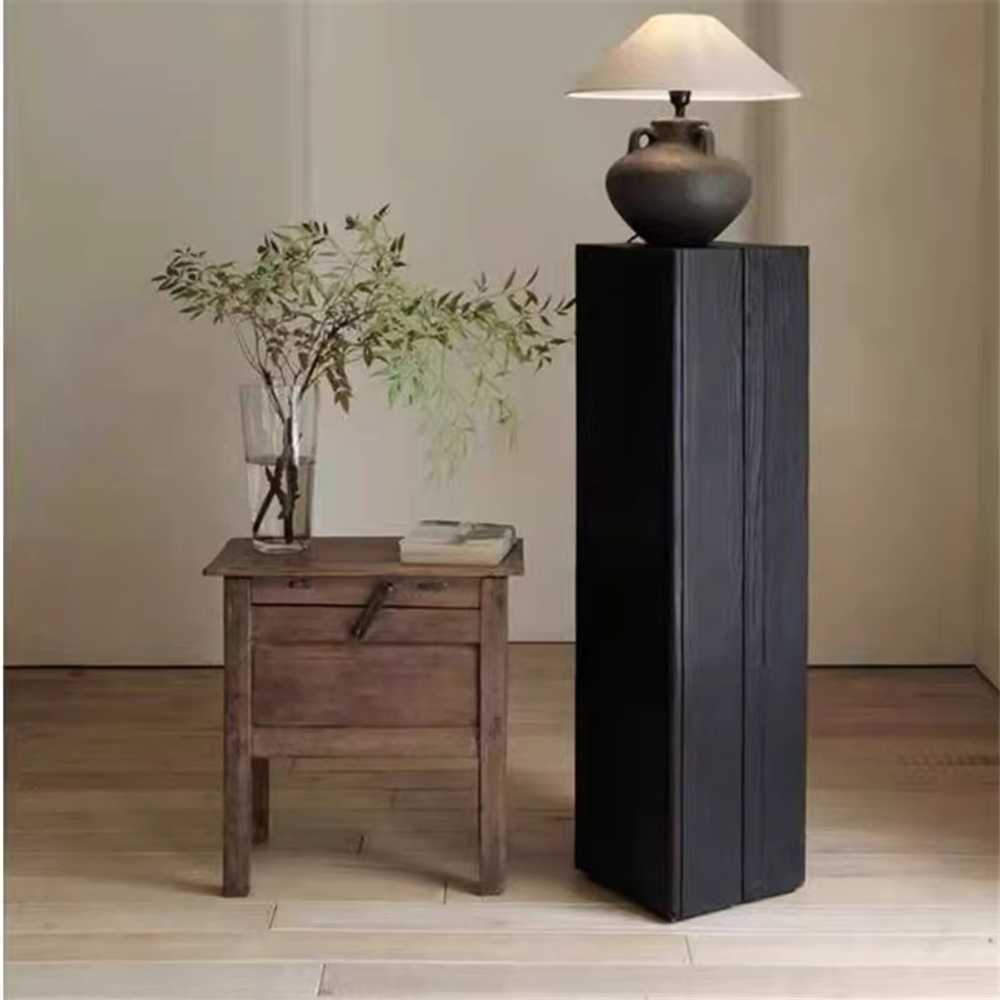 원목 스툴 블랙 내추럴 풋 화분 레트로 나무 사각 A형 직경 32cm 높이 42-45cm - 상세 이미지 4