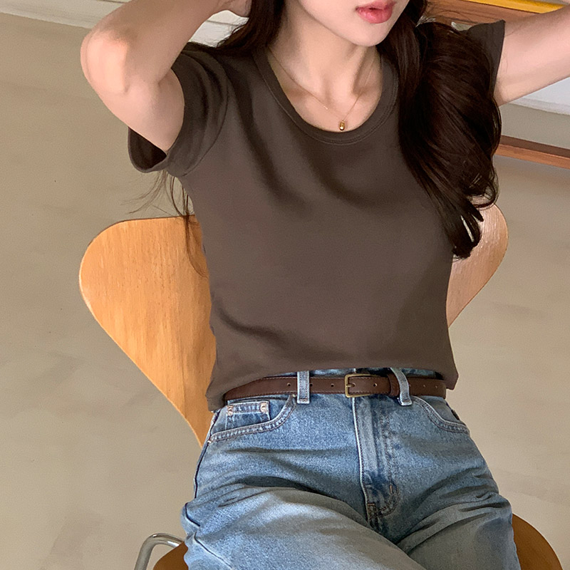 베이직 U넥 크롭 반팔 티셔츠 ts4344 - 상세 이미지 5