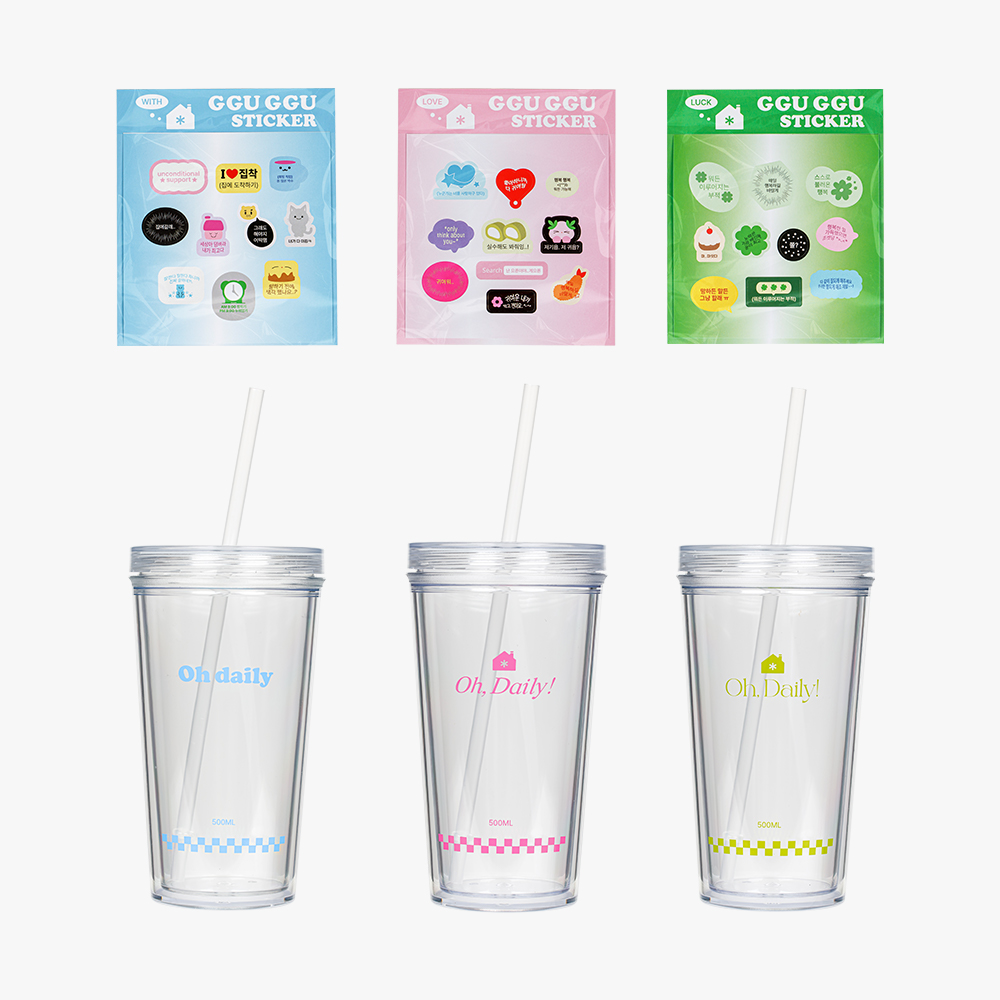 오데일리 꾸꾸 아이스 보틀 500ml + 10종 스티커 SET (3COLOR) - 상품 이미지