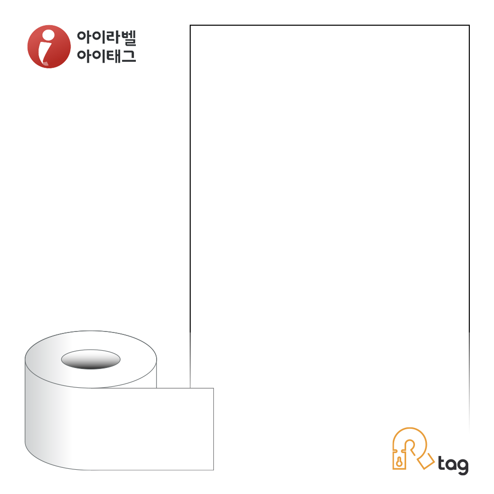 더롤태그 TRL100F100DT 출력용 비점착 연속태그 100mm x 100M 흰색 감열지 리본 불필요 - 상품 이미지