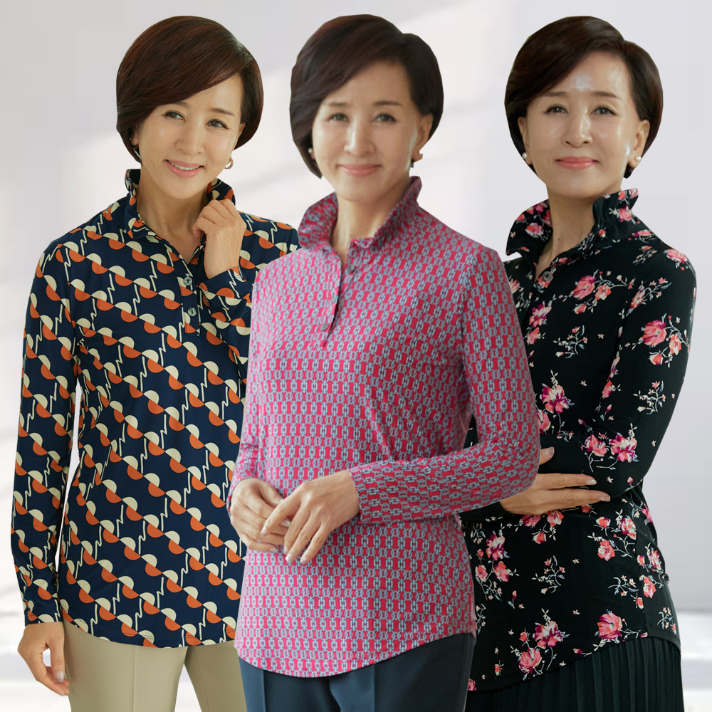 엄마옷 블라썸 블라우스 3종 플라워 기하학 패턴 중년여성 마담 60대 50대 40대 선물 - 메인 이미지