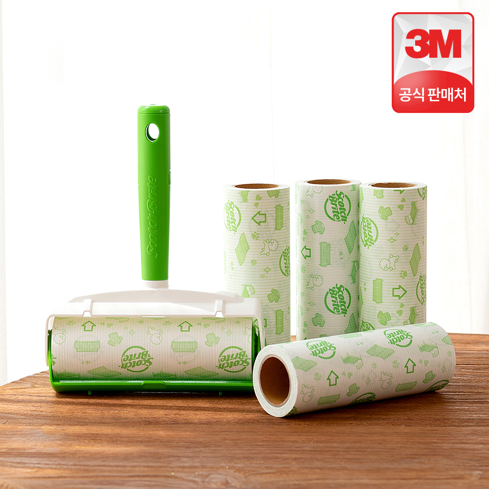3M 스카치브라이트 돌돌이 테이프클리너 핸들+리필 5개 머리카락 먼지 청소 테이프 밀대