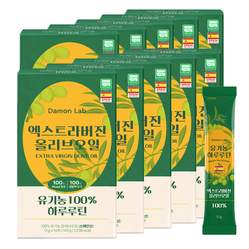 [도착보장] 담온랩 유기농 엑스트라버진 올리브오일 100% 스틱 올리브유 10ml, 140개