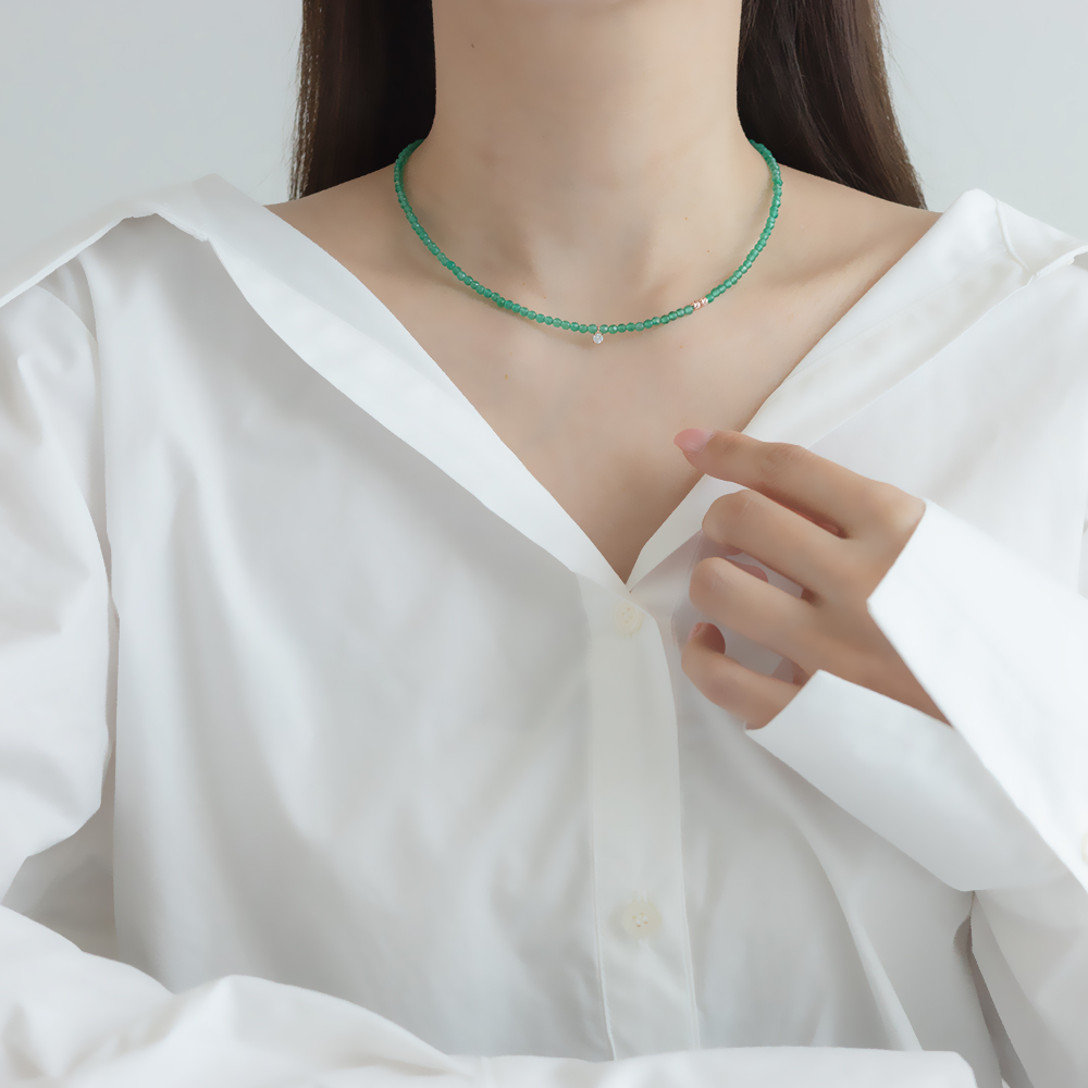 14k 컷팅볼 3mm 그린오닉스 큐빅 목걸이 OPPN0353 - 상세 이미지 4