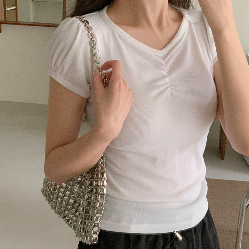 노블리 셔링 브이넥 퍼프 반팔 티셔츠 ts4658 - 상세 이미지 4