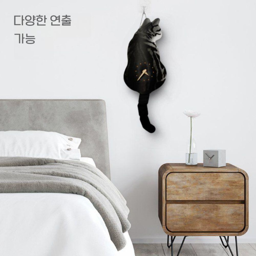 고양이 꼬리 흔들 스윙 벽걸이 시계 무소음 무브먼트 벽시계 - 상세 이미지 4