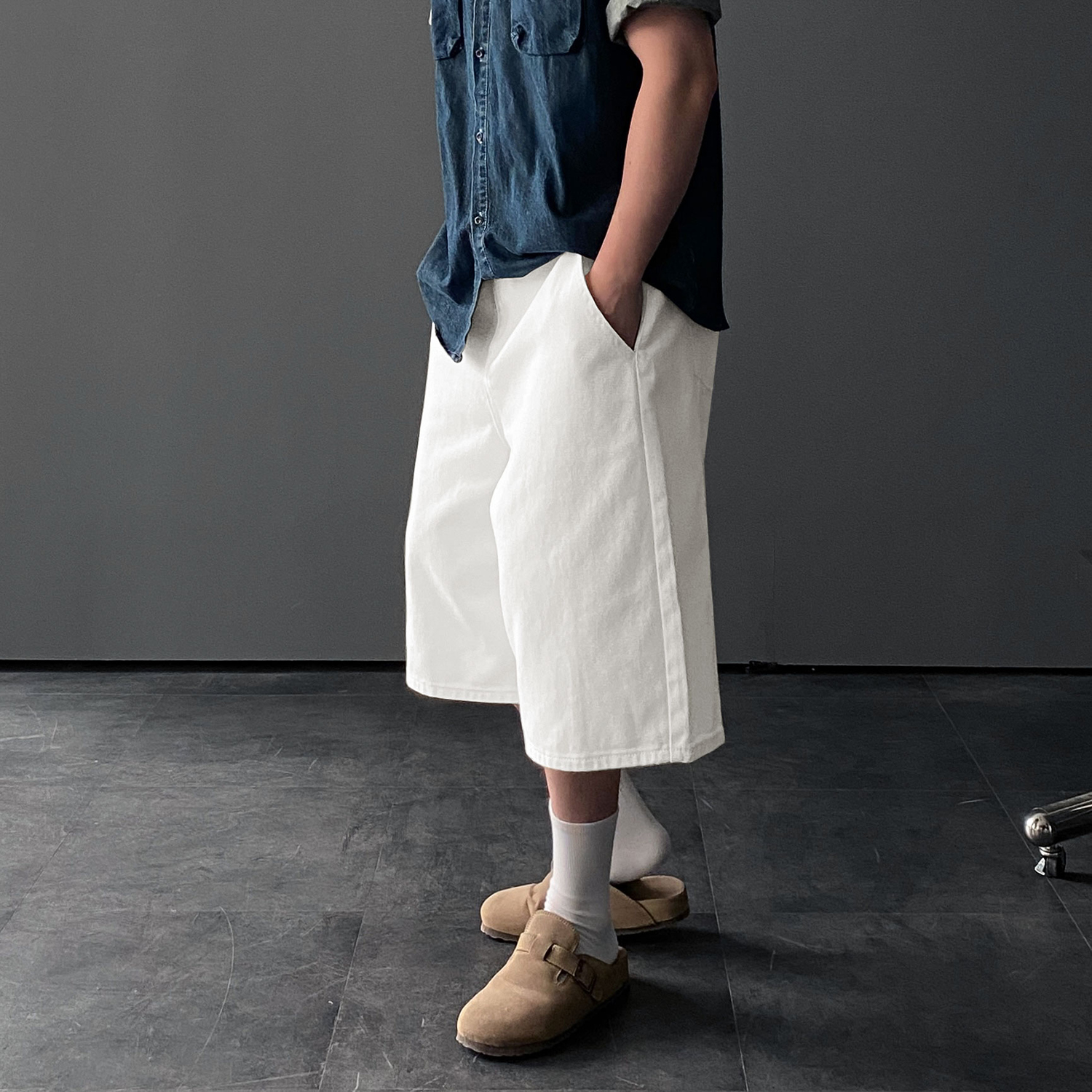 흰색반바지 흰반바지 남자버뮤다팬츠 7부바지 - 상세 이미지 4