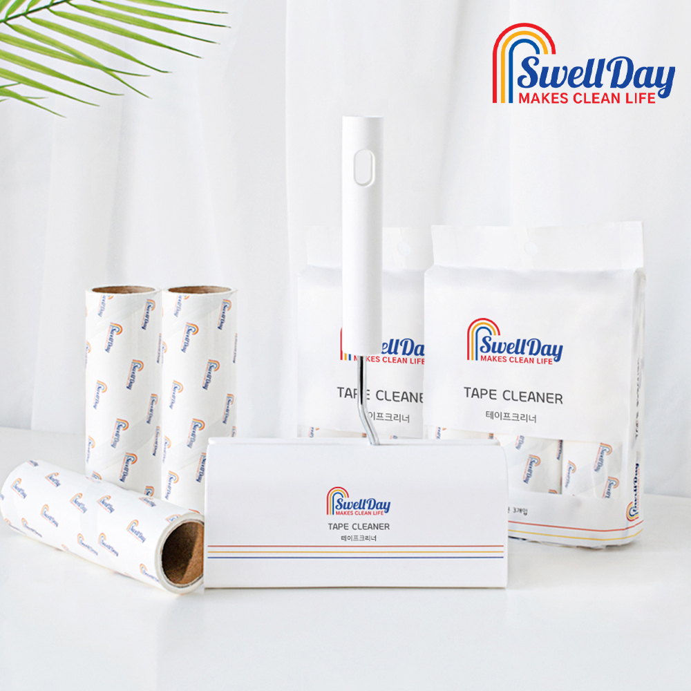 스웰데이 사선컷팅 돌돌이 테이프클리너 롱핸들 먼지제거 본체 리필 10P 12종 세트