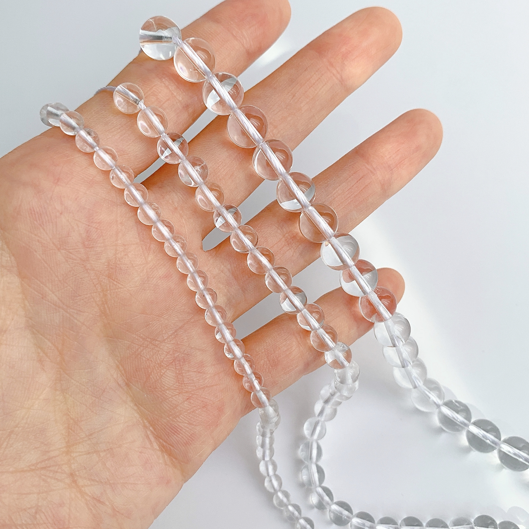 에이플로 A+ 브라질 라운드 백수정 클리어 쿼츠 천연 원석 재료 4mm,6mm,8mm 1줄 - 상세 이미지 3