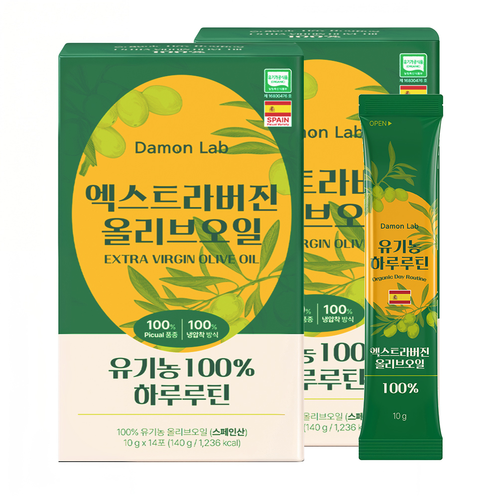 [도착보장] 담온랩 유기농 엑스트라버진 올리브오일 100% 스틱 올리브유 10ml, 28개