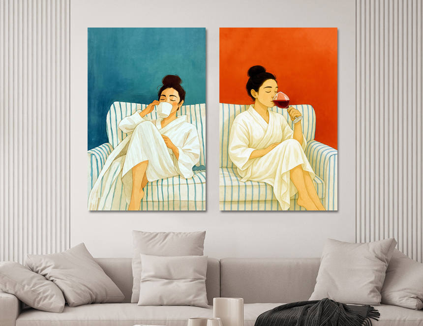 커피 와인 인테리어 포스터 그림 거실 카페 액자 팝아트 일러스트 한잔2세트소형 - 상세 이미지 2