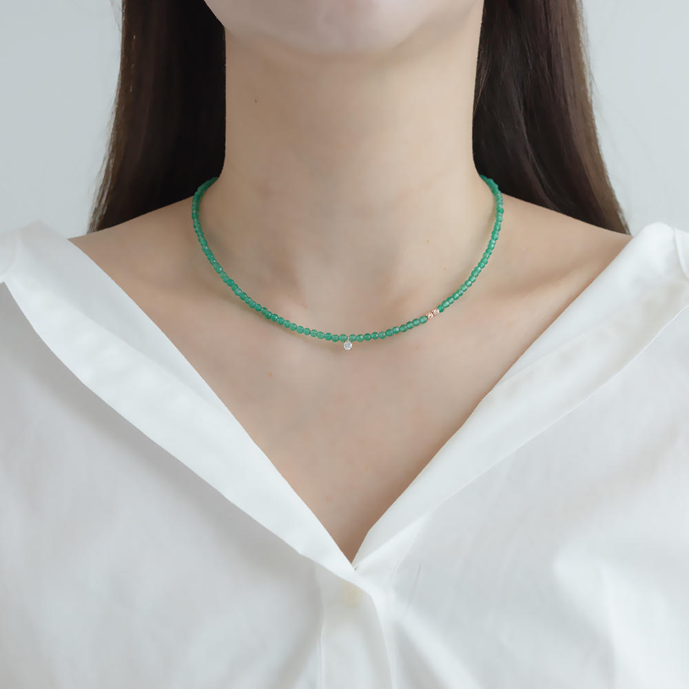 14k 컷팅볼 3mm 그린오닉스 큐빅 목걸이 OPPN0353 - 메인 이미지