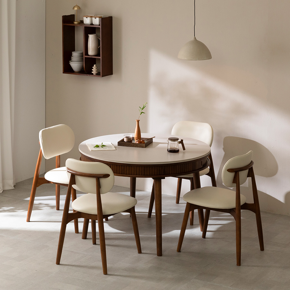 데이지 템바보드 원형 양면 세라믹식탁 테이블 (라이트그레이/스톤그레이) 1100mm, 월넛