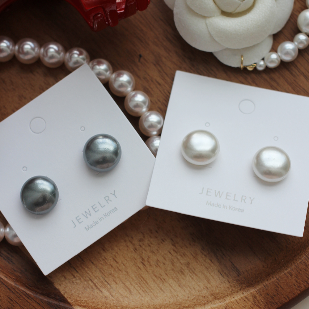 납작 진주 귀걸이 14mm 화이트 딥그레이 흑진주