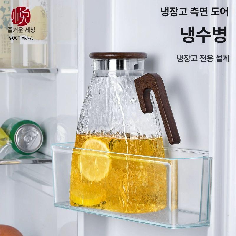 유리 주전자 냉장고 냉수 내열 가정용 대용량 거실 물컵 세트 두꺼운 일본풍 찻주전자 호두나무 빙하 주전자 - 단주전자 평면형 1.5L포함-2L불포함 - 상세 이미지 2