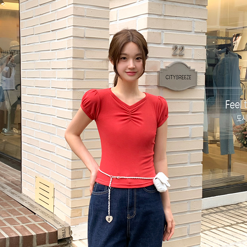 노블리 셔링 브이넥 퍼프 반팔 티셔츠 ts4658 - 상세 이미지 5