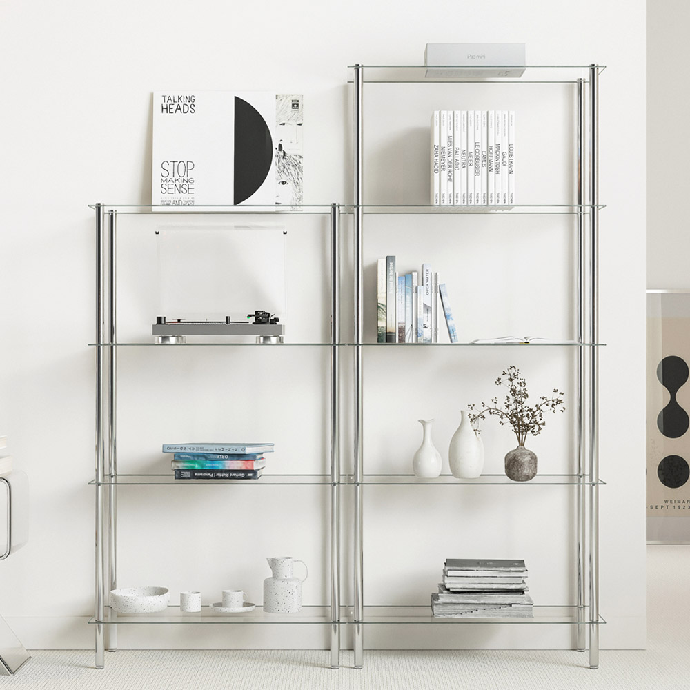 미드센츄리 모듈 미니 수납 선반 600x300x1075, 4단, 유리