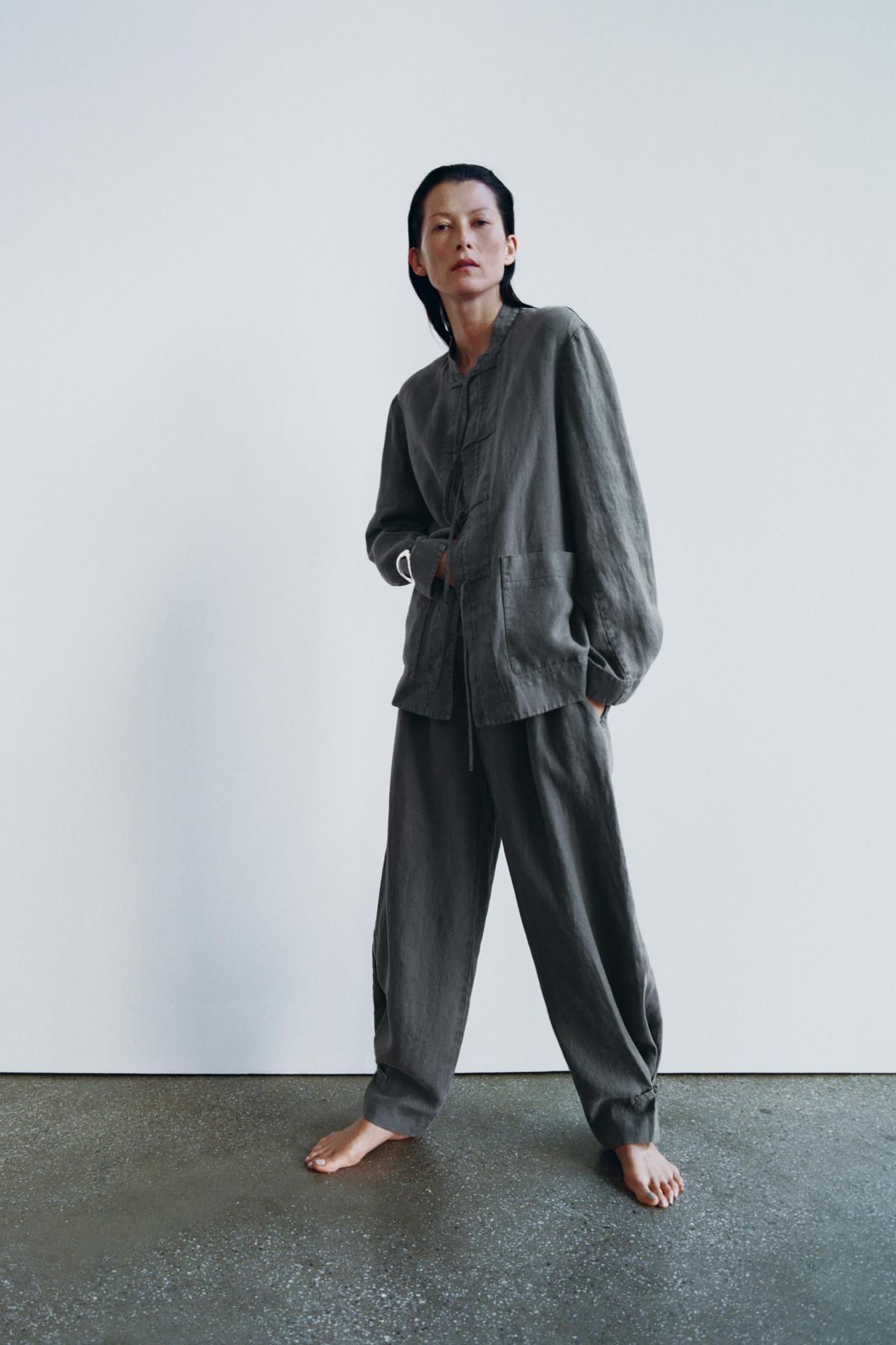 자라 테크니컬 린넨 와이드 플리츠 팬츠 3736/250 MID-GREY - 상세 이미지 3