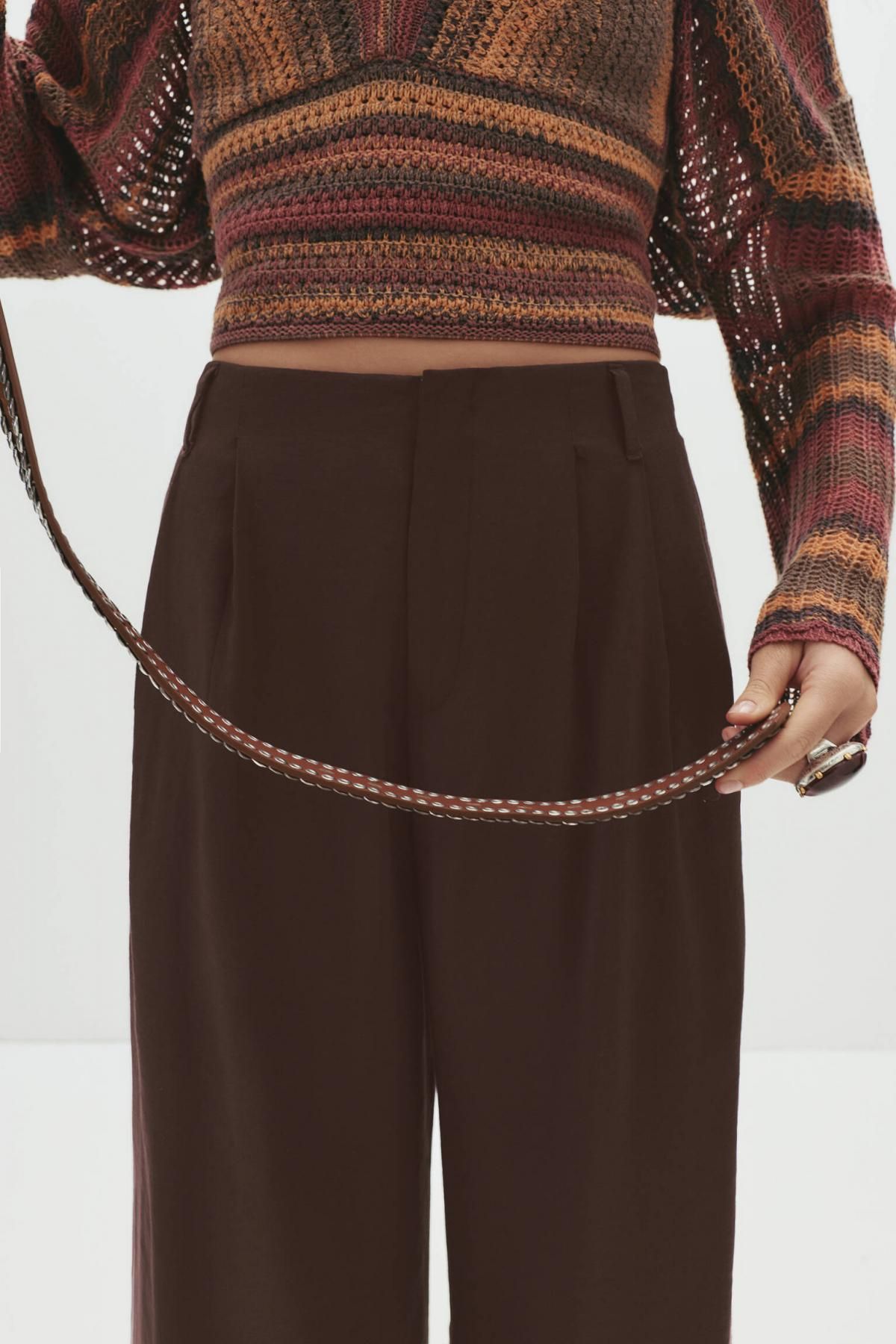 풀앤베어 와이드 다트 디테일 스마트 팬츠 7674/307 BROWN - 상세 이미지 4