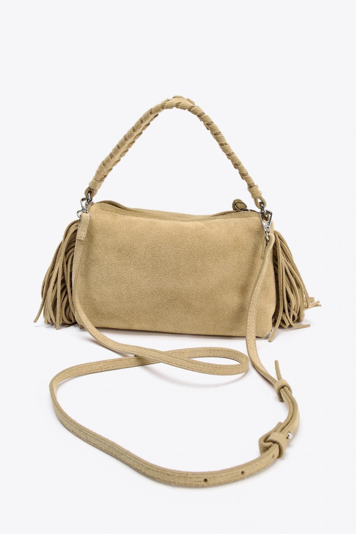자라 프린지 미니 스웨이드 크로스 토트백 6536/610 SAND/BROWN - 상세 이미지 5