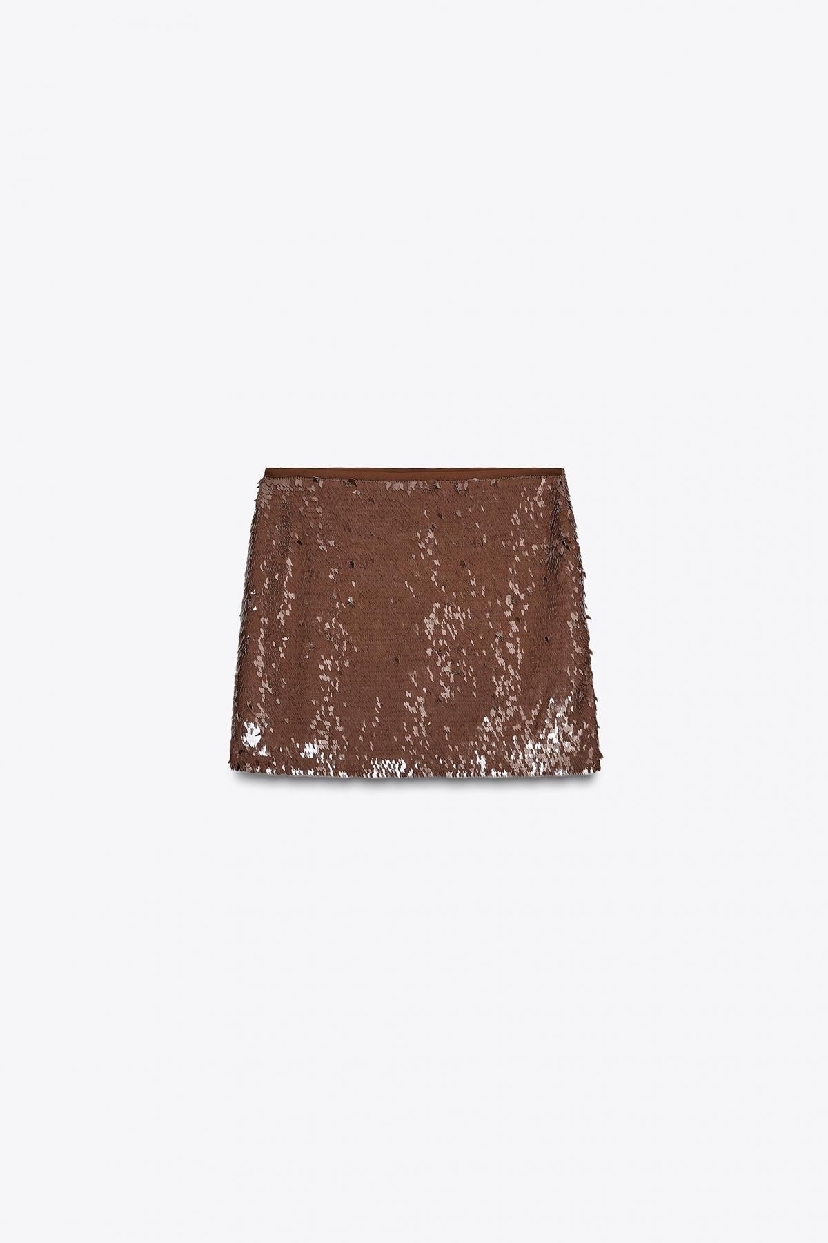 자라 글리터 시퀸 미니 스커트 3920/104 BROWN - 메인 이미지
