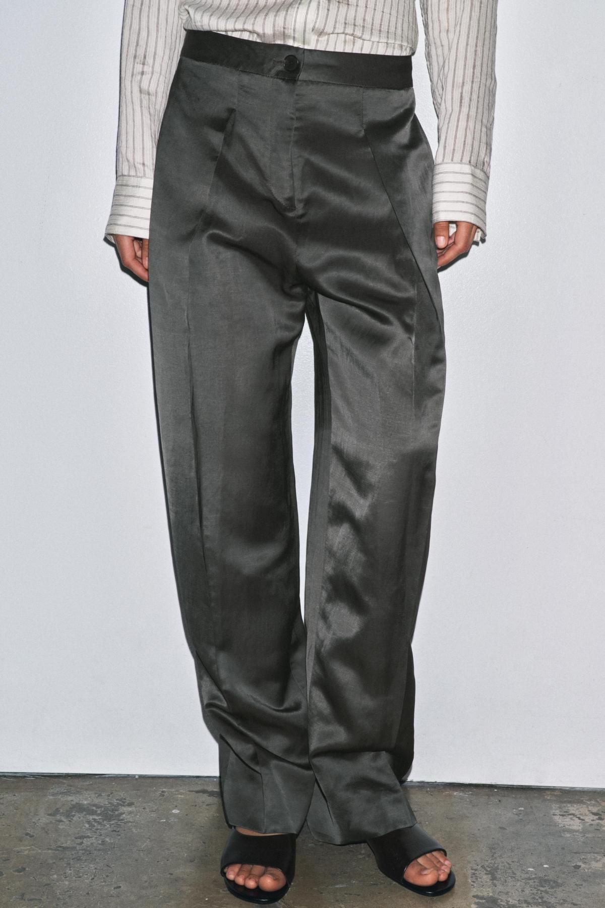 자라 새틴 린넨 블렌드 와이드 팬츠 8059/002 CHARCOAL - 메인 이미지