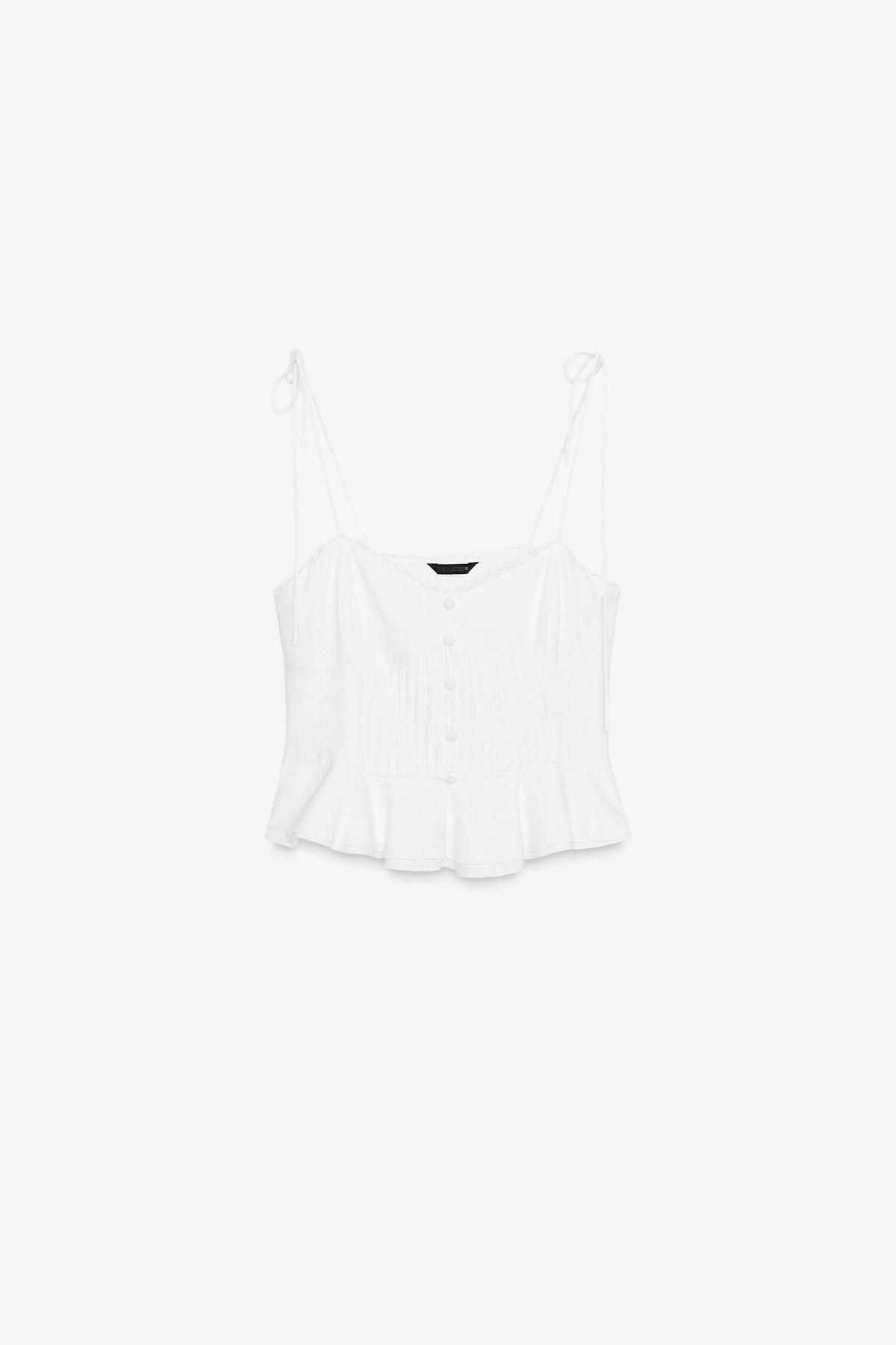 자라 로맨틱 레이스 린넨 블렌드 핀턱 스트랩 탑 7951/734 WHITE - 메인 이미지