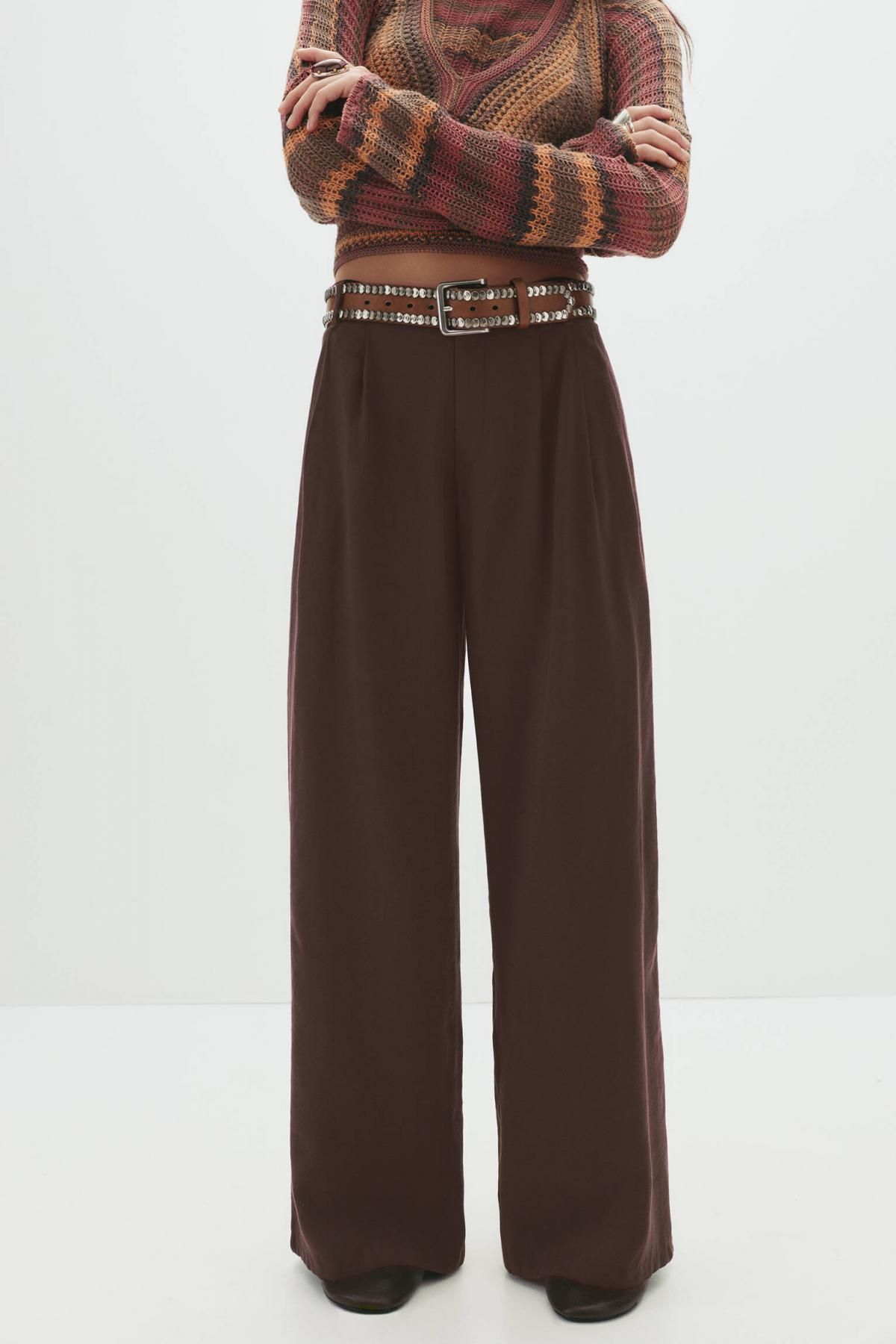 풀앤베어 와이드 다트 디테일 스마트 팬츠 7674/307 BROWN - 상품 이미지