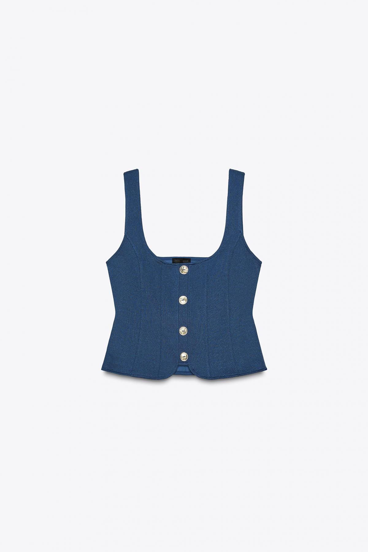 자라 트윌 스퀘어넥 버튼 민소매 탑 3644/133 INDIGO - 메인 이미지