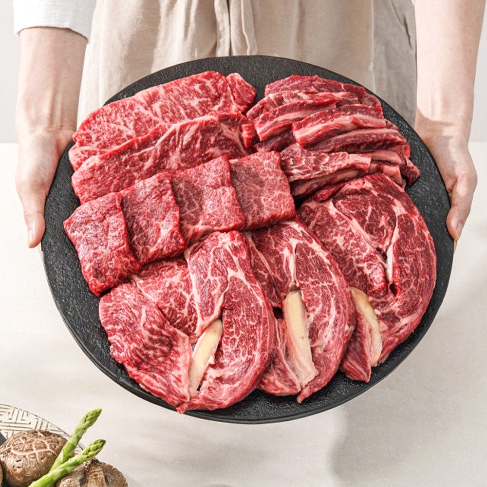 1++(9)등급 한우 구이한판 800g 등심 갈비살 설깃살 로스구이 제비추리 채끝 살치살 상세 이미지 2