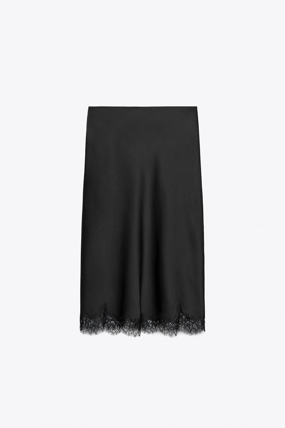 자라 새틴 레이스 미디 스커트 5919/204 BLACK - 메인 이미지