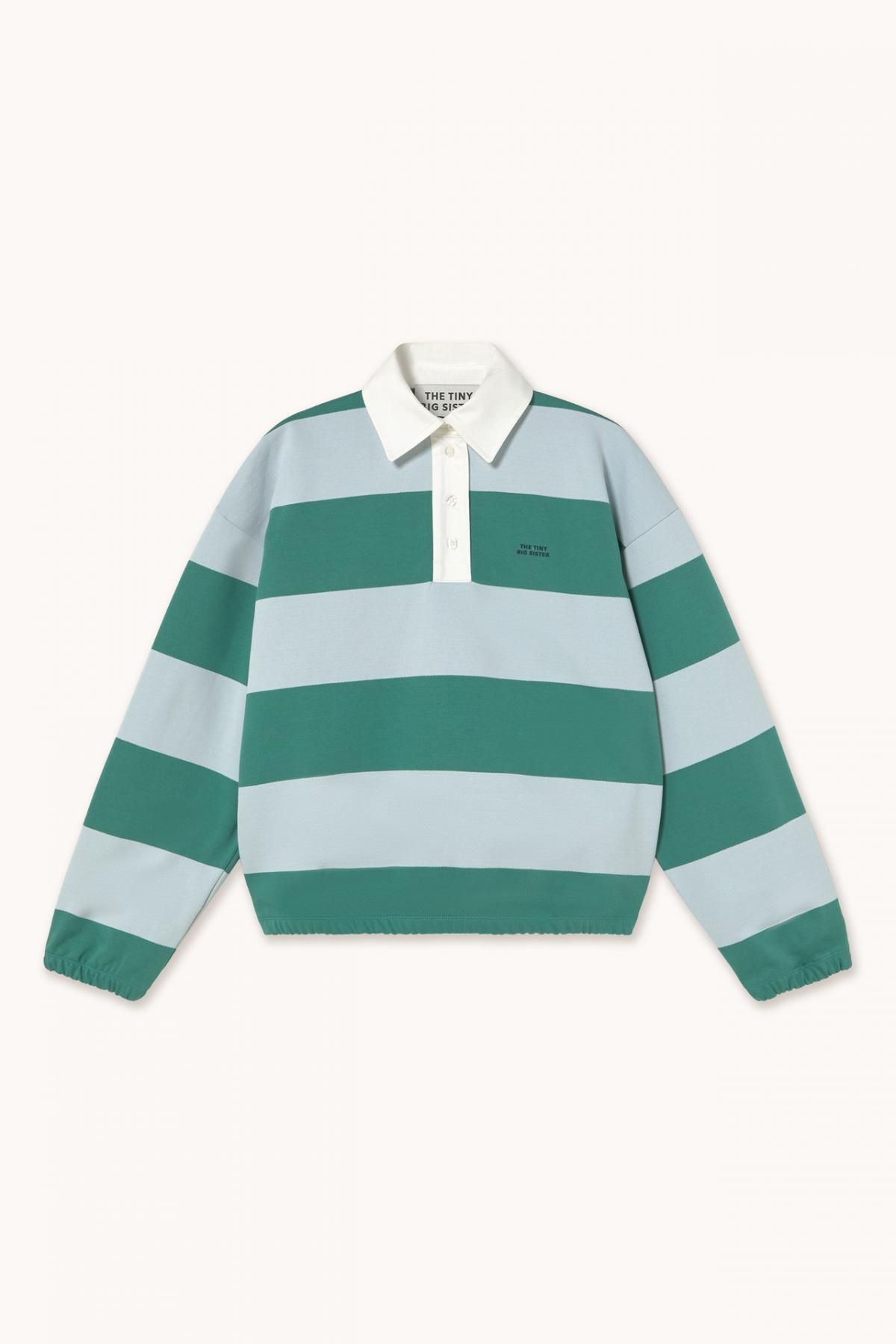 타이니코튼 스트라이프 루즈핏 럭비 긴팔 티셔츠 AW25-778S44 VERDE OSCURO / AZUL LAVADO - 상품 이미지