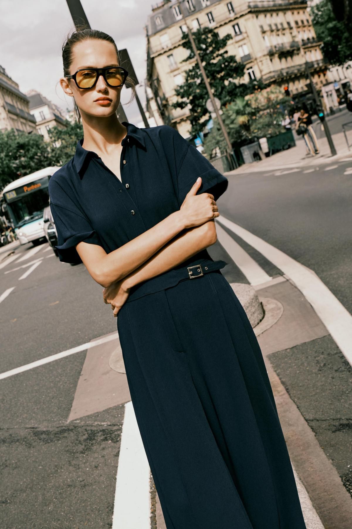 자라 테크니컬 와이드핏 네이비 크레이프 점프수트 8215/572 NAVY BLUE - 상세 이미지 3