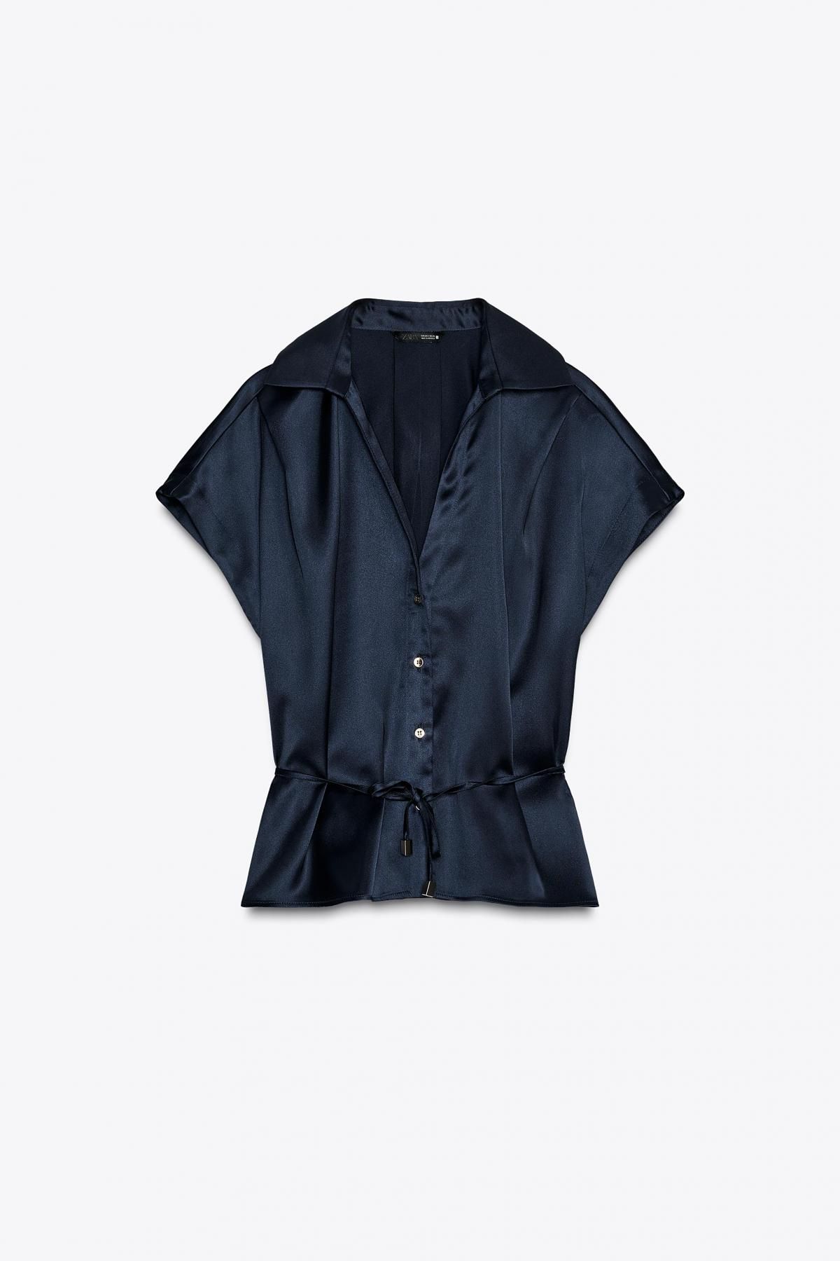 자라 새틴 벨트 반팔 셔츠 8528/399 NAVY BLUE - 메인 이미지