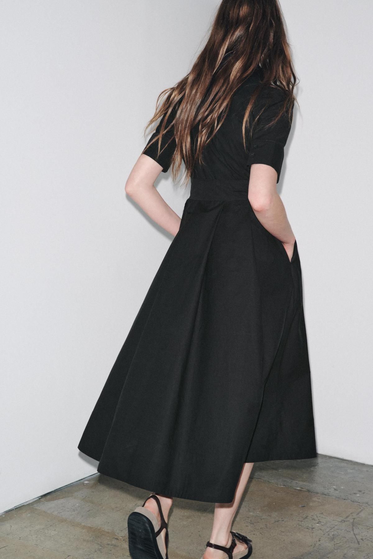 자라 블랙 포플린 미디 원피스 2640/325 BLACK - 상세 이미지 4